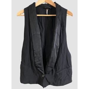 FREE PEOPLE Vest Women’s Sz Large Black Shawl Collar Grunge Boho Whimsy Studded